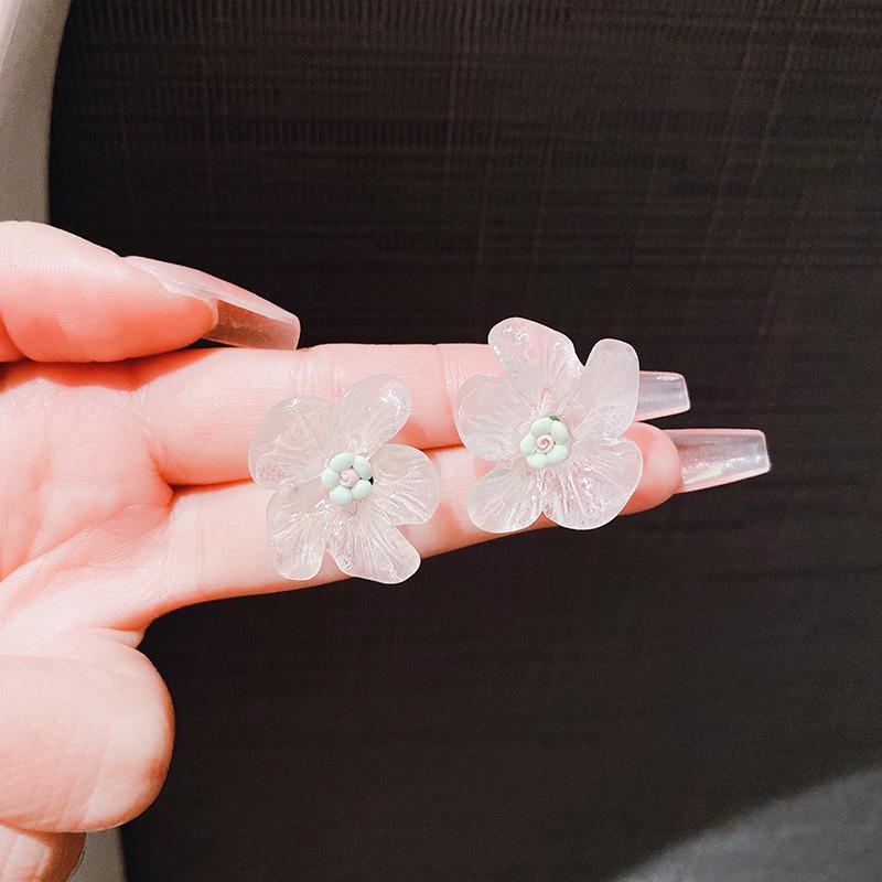 S925 Silver Needle Transparent Acrylic Flower Stud & Clip Earrings for Women – Japanese Korean Style