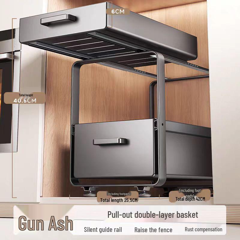 

Висувний двоярусний ящик для зберігання з вуглецевої сталі під мийку для кухонних шаф