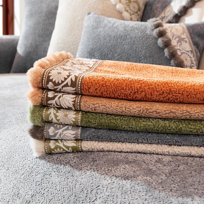 Nuovo Copridivano Universale Quattro Stagioni Antiscivolo Semplice Cuscino per Divano Moderno Copridivano in Pelle Ciniglia Pompon Cuscino per Divano