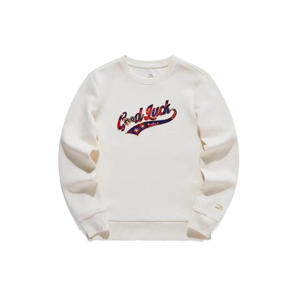 Anta Letter Print Casual Round Neck Pullover Long Sleeve Sweatshirt Women sweatshirt White 162118751-1