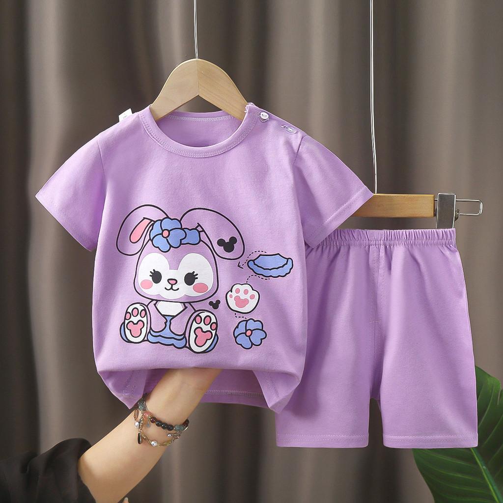 Baby Boy Girl Summer Cotton Short Sleeve Tshirt And Shorts Set With Animal Prints For Toddler Kids