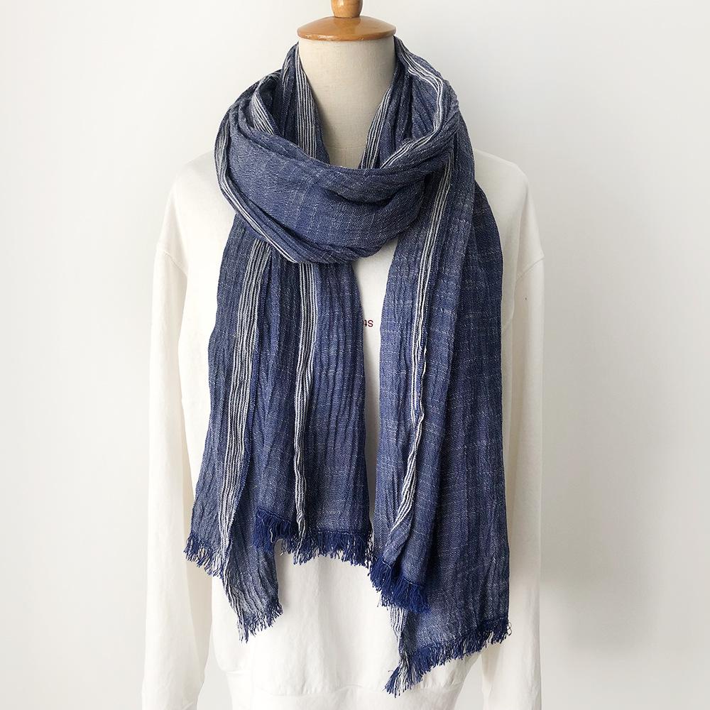 Japanese & Korean Style Autumn/Winter Unisex Striped Scarf In Cotton, Linen & Silk