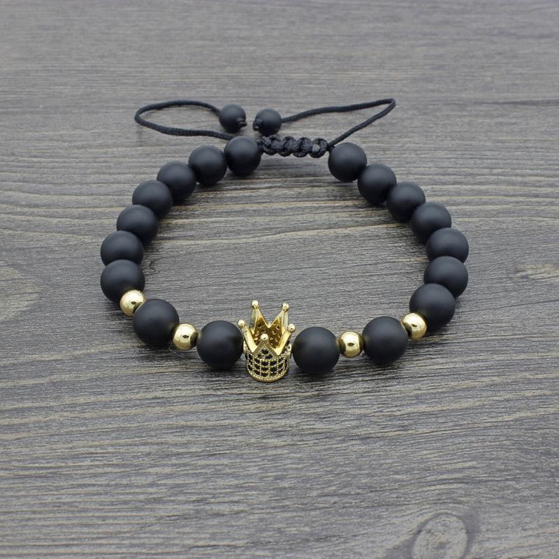 New 8MM Black Agate and Copper Zircon Crown Bracelet - Hot Selling Accessory