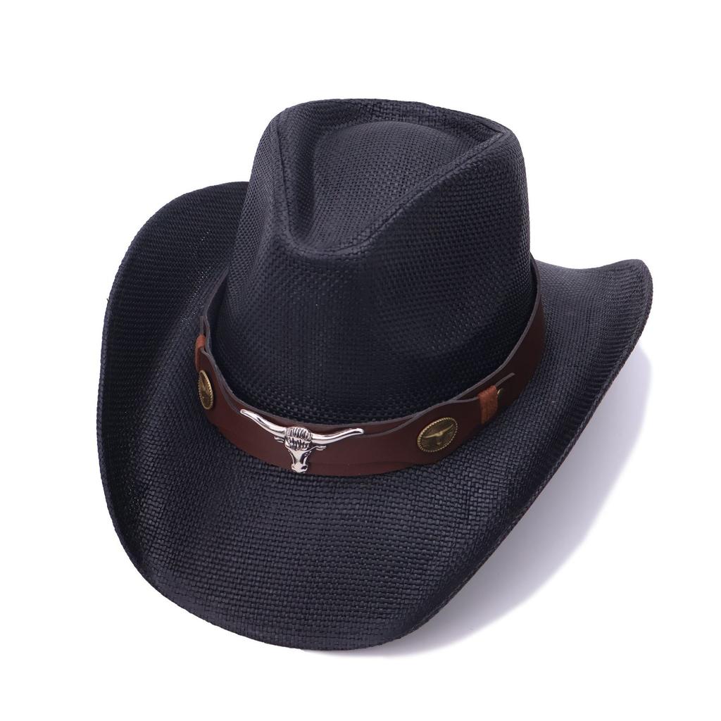 Ethnic style retro curved-brimmed sunscreen straw hat European and American style men's and women's jazz hat hard top sunshade western denim hat