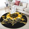 Sunflower and Skull,Round Area Rug,Carpet Rug for Living Room Bedroom Sofa Playroom Decor,Non-slip Floor Mat