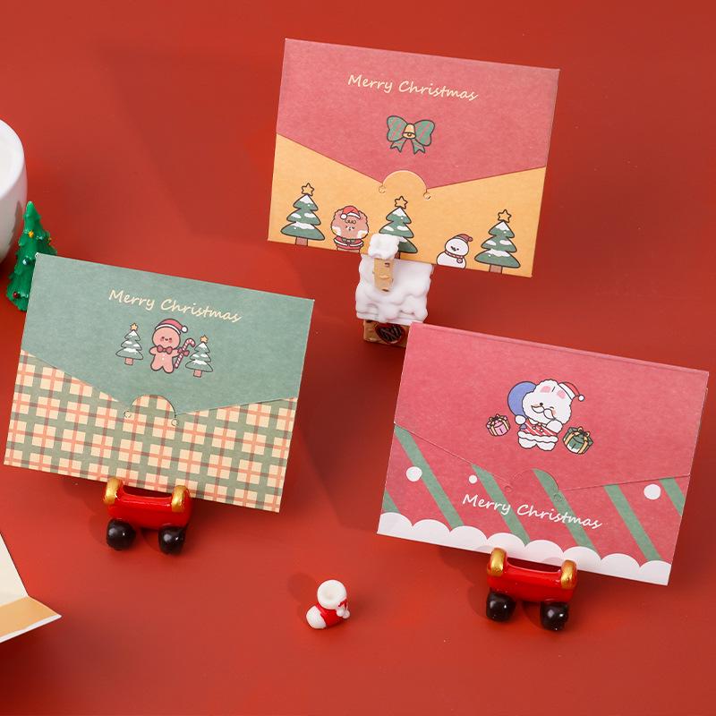6pcs Merry Christmas Cards Cartoon Holiday Greeting Cards Envelope Wishing Blessing Gift Xmas Message Card