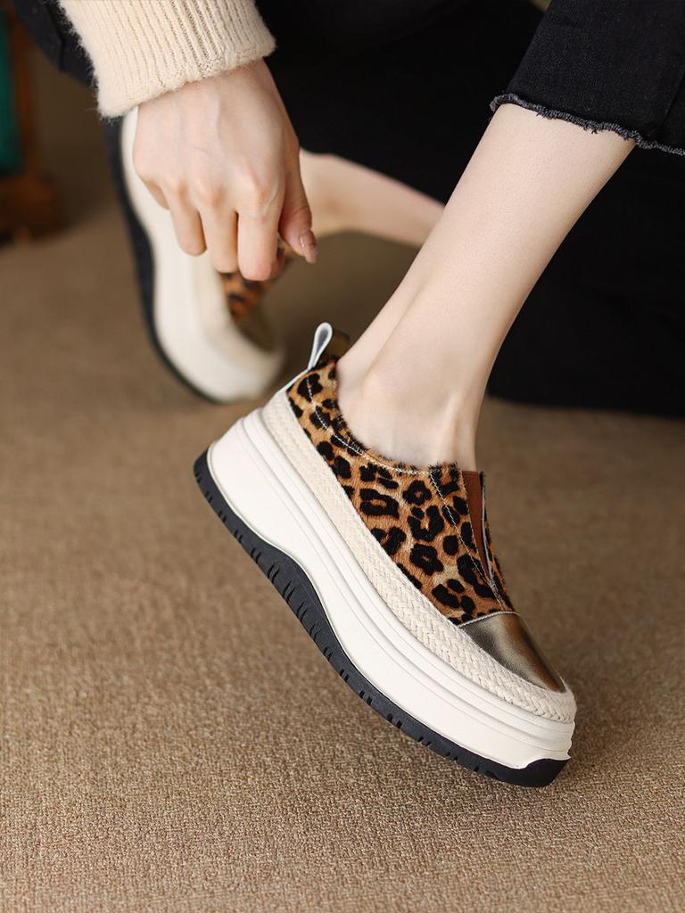 Fashion Summer Casual Leopard Print Slip On Woman Footwear Offer Cheap Aesthetic New Arrival 2025 Original High On Platform Shoes Women