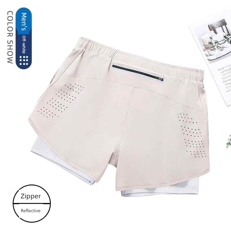 Men's Running Shorts Professional Marathon Track and Field Three-Quarter Length Quick-Dry Inner Lining Pants Sports Two-In-One Design with Phone