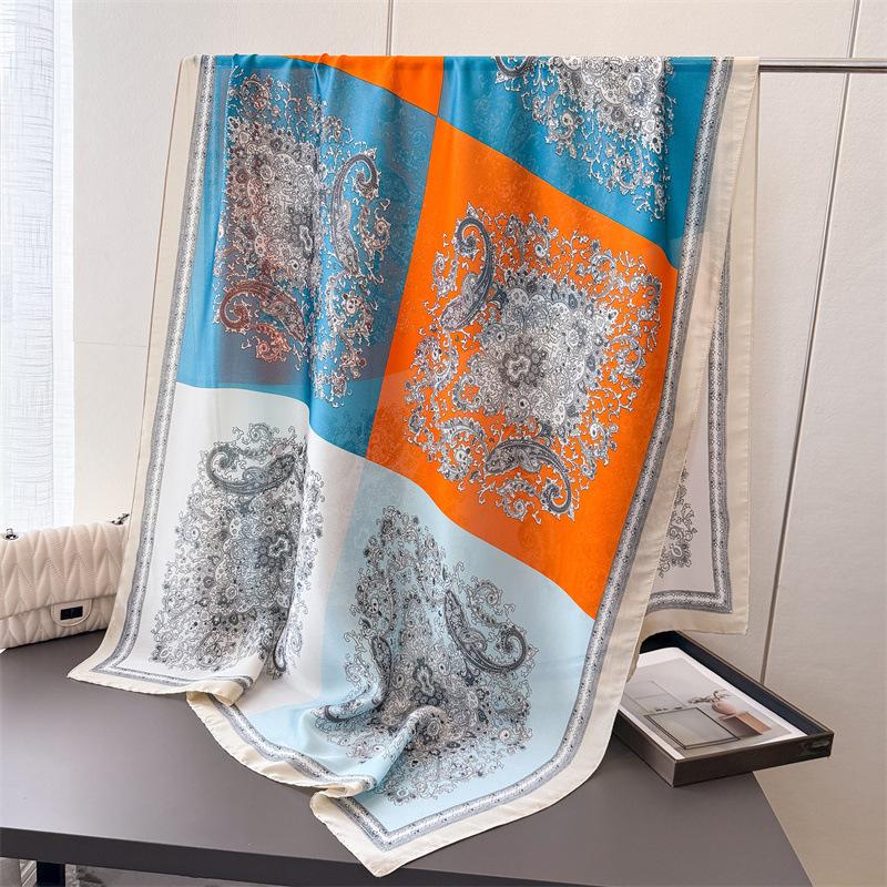 Retro Cashew Nut Simulation Silk New Silk Satin Fashion Sunscreen Spring And Summer Style Silk Scarf Long Scarf Shawl Versatile Headscarf Scarf