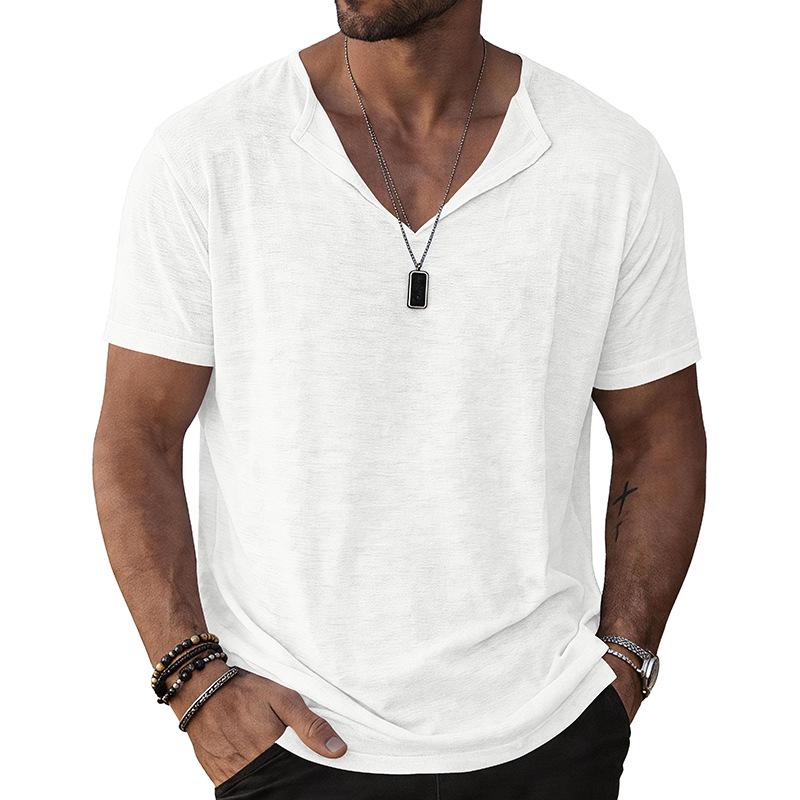 Mens Solid Color Henley Neck Short Sleeve T Shirt