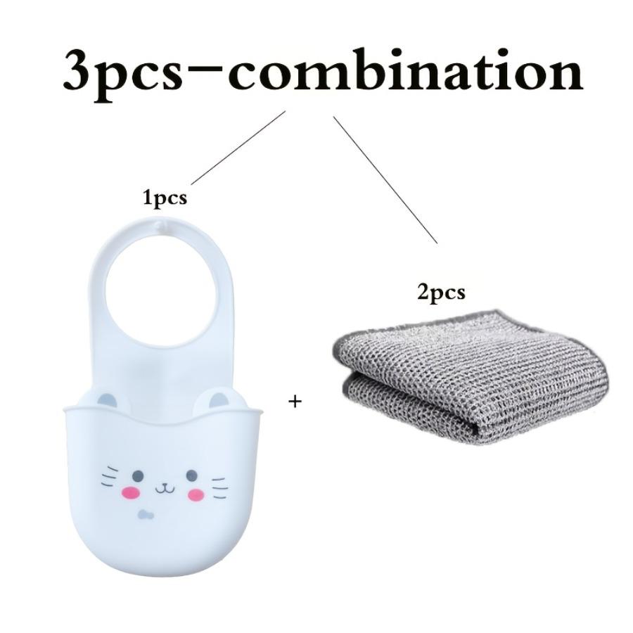 3pcs Set, Cute Cat Silicone Faucet Cover, Sponge Holder with Drainage Hole, Drying Rack, Storage Rack, Over-Sink Drain Rack