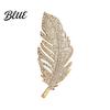 Oxidation-proof Brooch Feather Design Pin for Women Rhinestones Inlaid Sweater