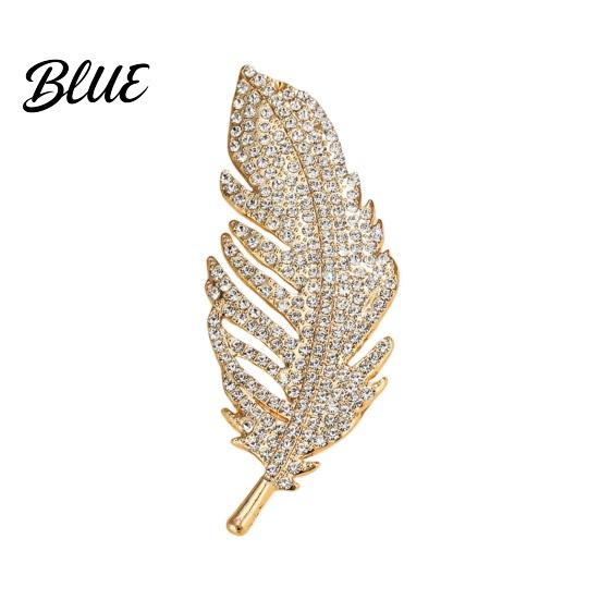 Oxidation-proof Brooch Feather Design Pin for Women Rhinestones Inlaid Sweater