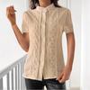 Summer New Fashion Women's Short-sleeved Stand-up Collar Top Lace Embroidered Temperament Commuter Shirt