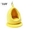 Plush Bird House Hanging Parrot Nest Bed, Winter Striped Water Drop Shape Warm Hideaway Cozy Cave Bed with Removable Cushion, Cage Hammock for
