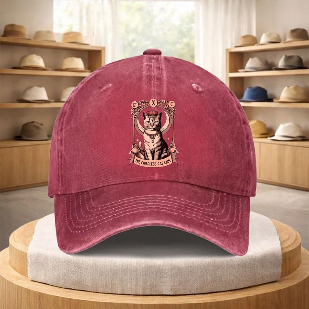 Childless Cat Lady Tarot Graphic Baseball Cap Vintage Washed Denim Adjustable Hat for Unisex