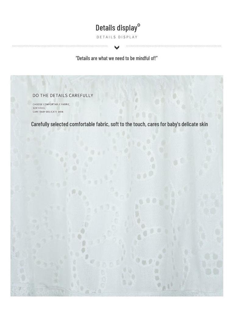 Girls' Embroidered White Cotton Dress – Sweet Bubble Sleeve Cake Design for Summer