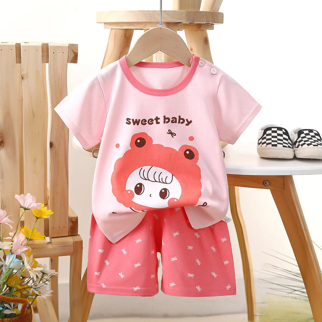 hildren's short-sleeved set cotton boys' -shirt baby summer children's clothing girls' shorts baby clothes summer clothing wholesale