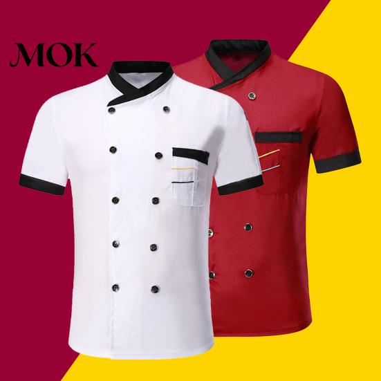 Chef Uniform Shirt Double-breasted Patch Pocket Stand Collar Buttons Short Sleeves Cook Kitchen Cooking Restaurant Unisex Plus Size Garment