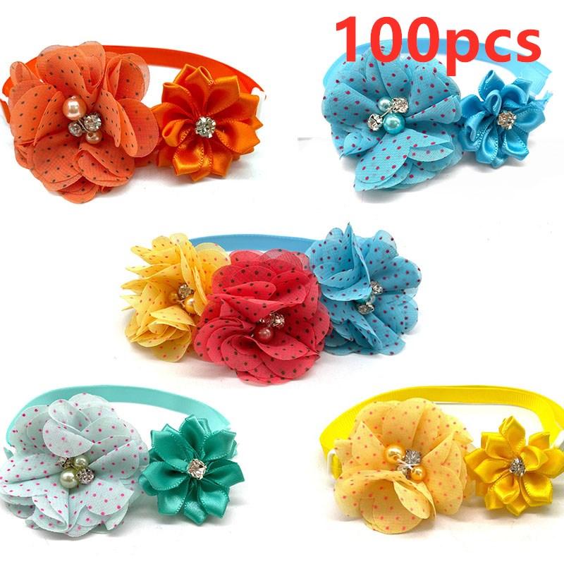 50/100pc New Pet Dog Cat Bow Tie Flowers Style Cute Colorful Pet Cat Dog Puppy Bowtie Holiday Party Pet Supplies Dog Accessories
