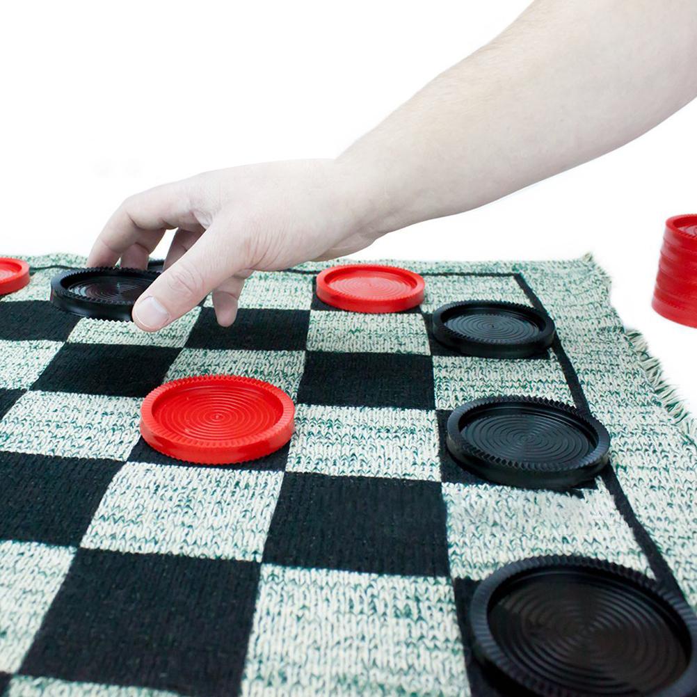 3 In 1 Giant Checkers Set Tic Tac Toe Game Board for Adults and Kids with 24 Checker Pieces Indoor and Outdoor Games for Family