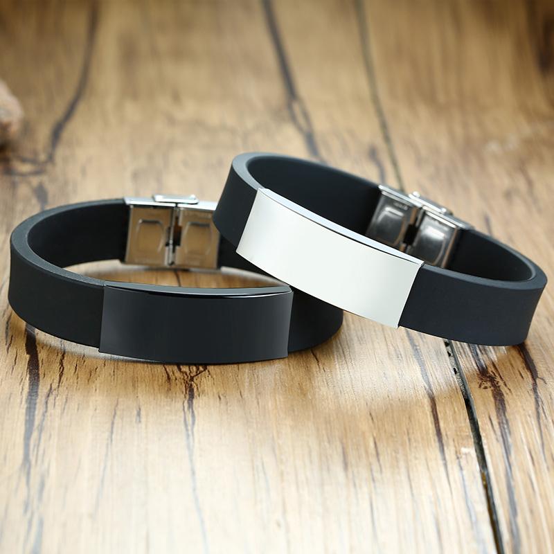 Custom SOS Stainless Steel ID Silicone Bracelet For Men Women Personalized Wristband DIY Adjsuatble