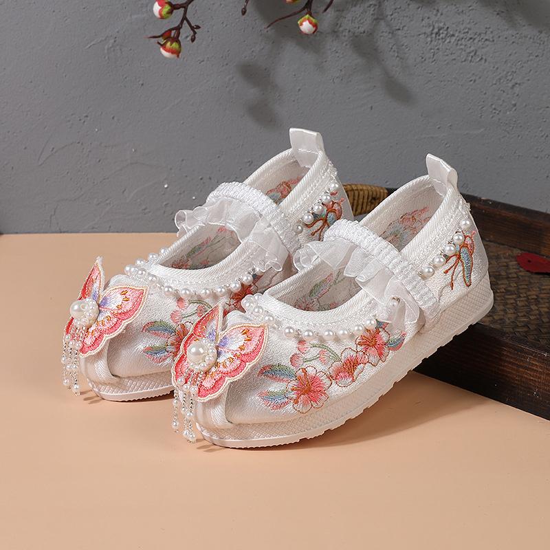 

Девочки Сандалии на плоской подошве с вышивкой Комфортная обувь для девочек Детская вышитая тканевая обувь Принцессы 27(insole 18cm) белый