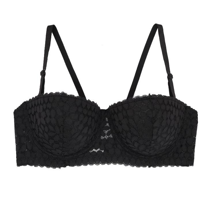 

Черное кружевное нижнее белье тонкое под толстым молодежное собранное нижнее белье с кружевом в виде пятен 85C