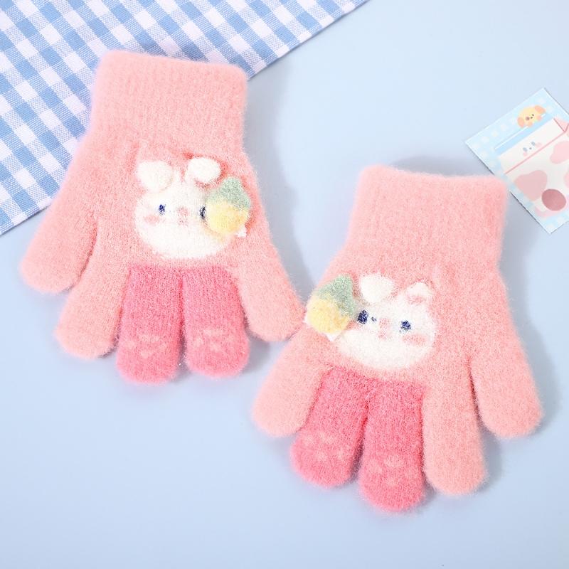 Winter Gestrickte Samt Babyhandschuhe Niedlicher Hase Kinder Warme Fäustlinge Mädchen Outdoor Winddicht Vollfingerhandschuhe