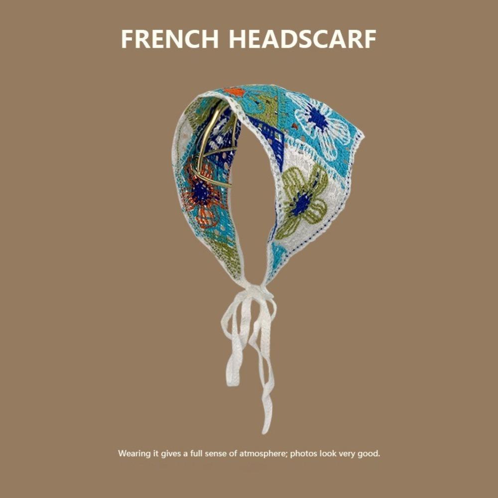 

New Sweet Triangle Headband Cute Knitted Flower Headscarf Handmade French Pastoral Style Headwear Photo Props