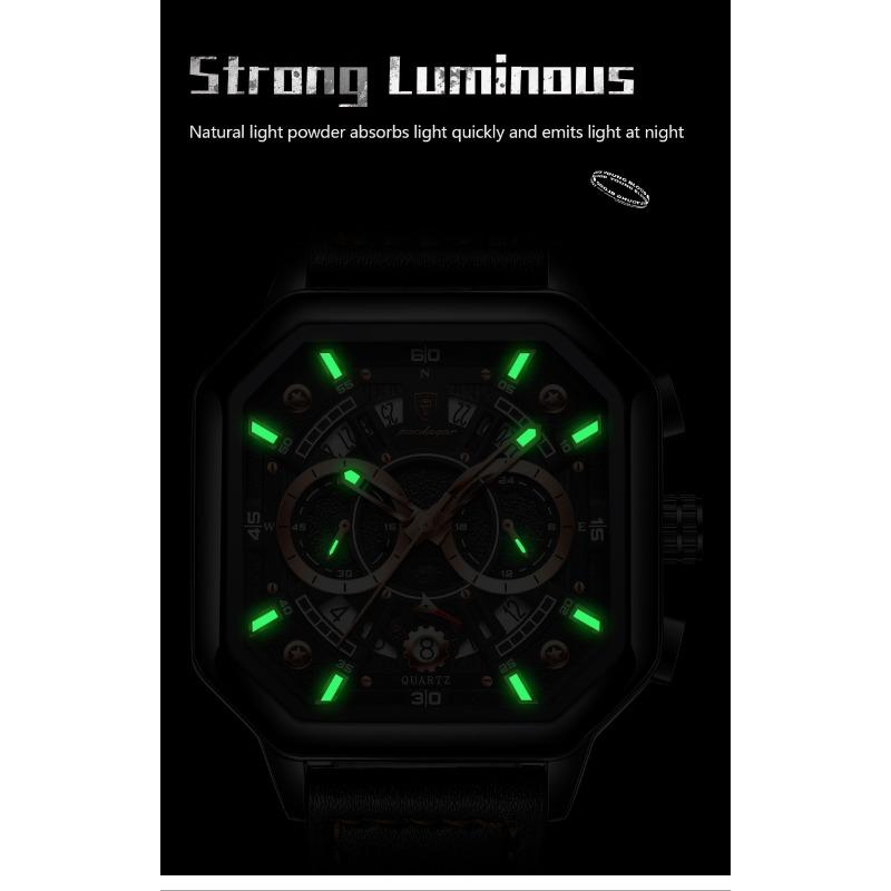POEDAGAR Luxury Chronograph Square Man Watch Waterproof Luminous Date Men Watch Sports Leather Men's Watches Quartz