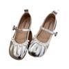 Shallow Mary Women's Shoes 2025 New Spring and Autumn Evening French Soft-soled Single Shoes Flat-soled Beanie Silver Small Leather Shoes Women