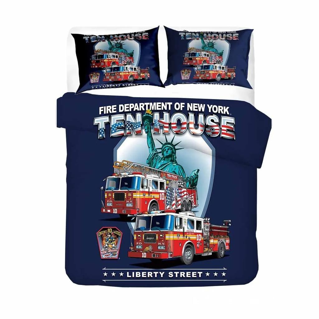 Firefighter Truck Red Firemen Car Bedding Set Boys Girls Twin Queen Size Duvet Cover Pillowcase Bed Kids Adult