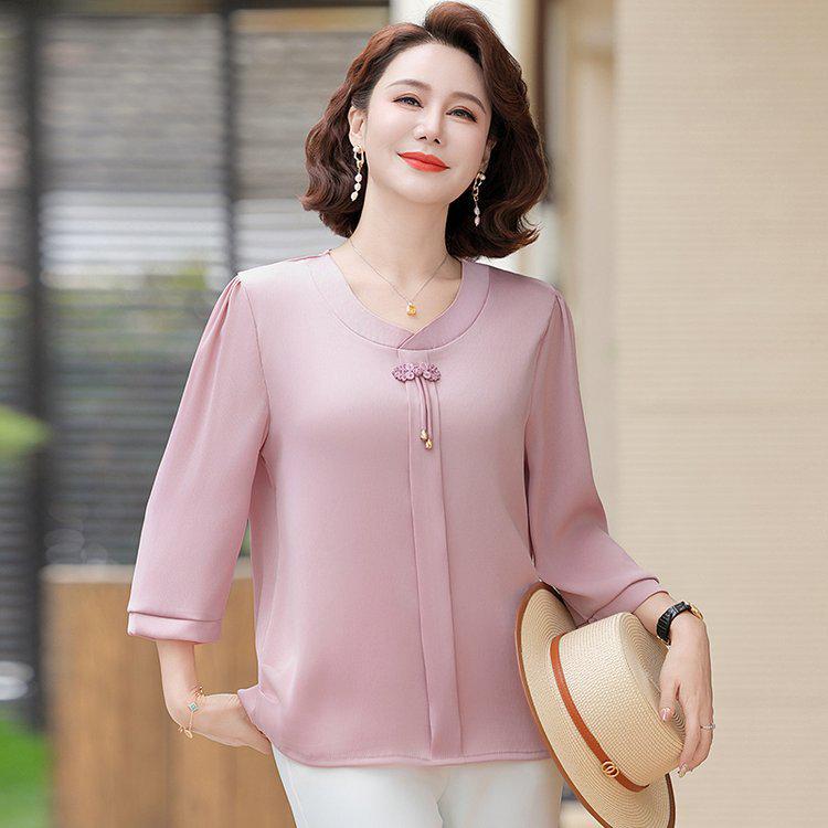 

Elegant Women s Seven-Sleeve Light T-Shirt for Middle-Aged and Elderly Ladies 4XL рожевий