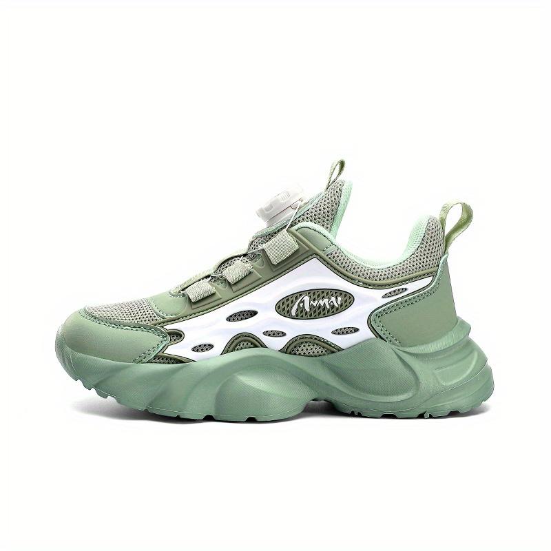 

Детские кроссовки из дышащей сетки с вращающейся пряжкой — легкая, амортизирующая спортивная обувь для мальчиков и девочек, нескользящая повседневная обувь для бега 6.5 Big Kid зелёный