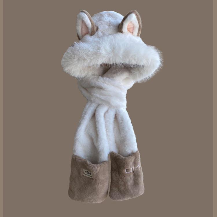 Women's Winter Rabbit Plush Hat, Scarf & Gloves Set - Cute, Thick, and Windproof.