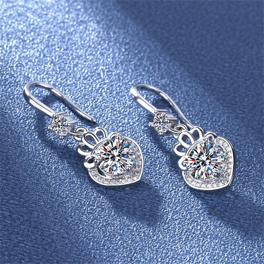 New Women Earring Pendant 925 Silver Heart -Shaped Four Prong Moissanite A Pair Ear Studs Piercing Hoops Earrings Jewelry Gift