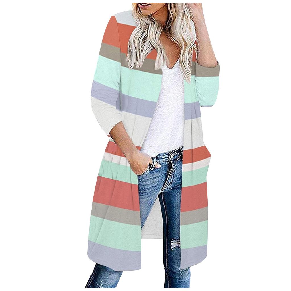 Mote Kvinner Casual Striper Lappverk Langermet Cardigan Bluse Topper