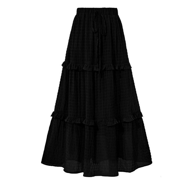 

Solid Color Elastic Waistband Tied Skirt Pure Color Elastic Waist Tie Skirt Black M