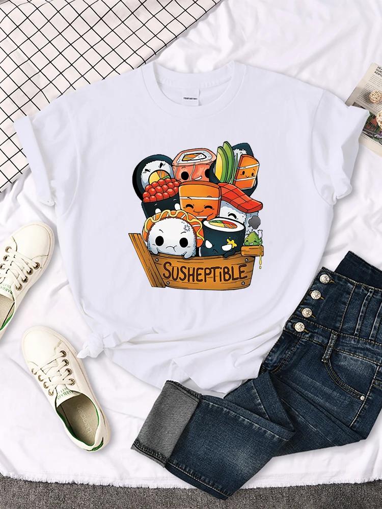 Kawaii Delicious Food Sushi Babys Style Print Women T Shirt Summer Fashion Tops Fashion Tee Shirts Loose Soft Female T Shirts