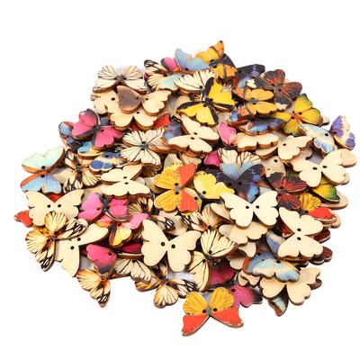 100 buc Butoni din Lemn în Formă de Fluture DIY Artizanat Accesorii de Cusut Decor Scrapbooking (21*27MM )