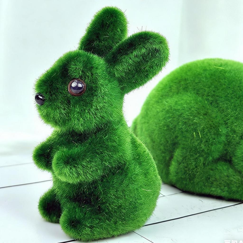 Easter Rabbit Figurine Artificial Moss Green Flocked Decor for Spring Yard Porch Door Table Party Home Office Desk Centerpiece