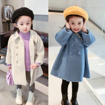 Casacos de Lã Femininos Dupla Abotoadura Outono Inverno Casaco Trench Infantil Roupas Infantis Agasalho Presente de Aniversário
