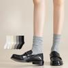 Grey Loose-fitting High-top Vertical Women's Socks, Pure Cotton Pile Socks, Moisture-absorbent and Breathable, White Boneless Long Socks