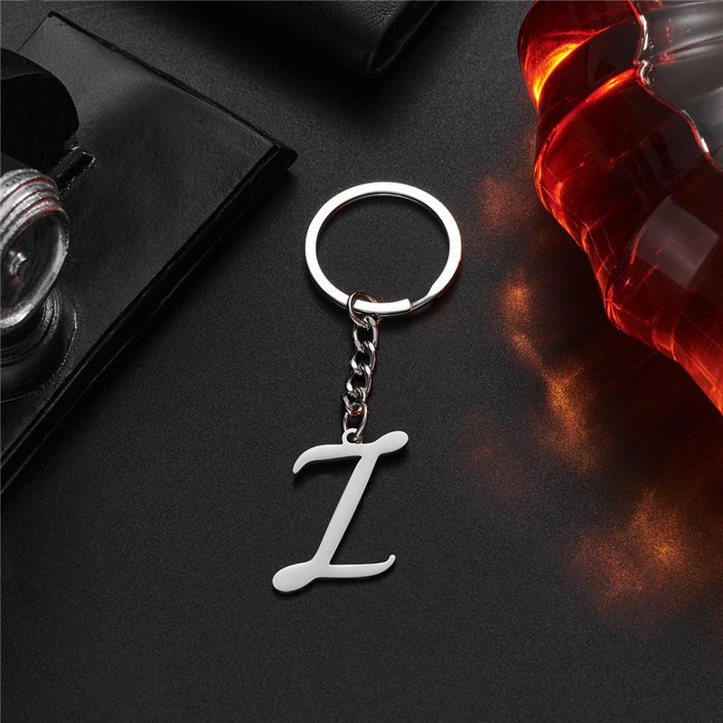 Fashion DIY A-Z Initials Metal Keychains Holder Pendent Key Chain Women Car Key Ring Simple Letter Name Keyrings Party Gift