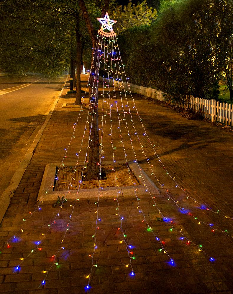 Solar Pentagram Waterfall Fairy String Lights for Outdoor Christmas Tree Decoration