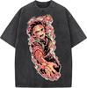 Japan Anime Demon Slayer Kamado Tanjirou Printed Tshirt Men Casual Cotton T-shirts Vintage Washed Tee Harajuku Male T Shirt