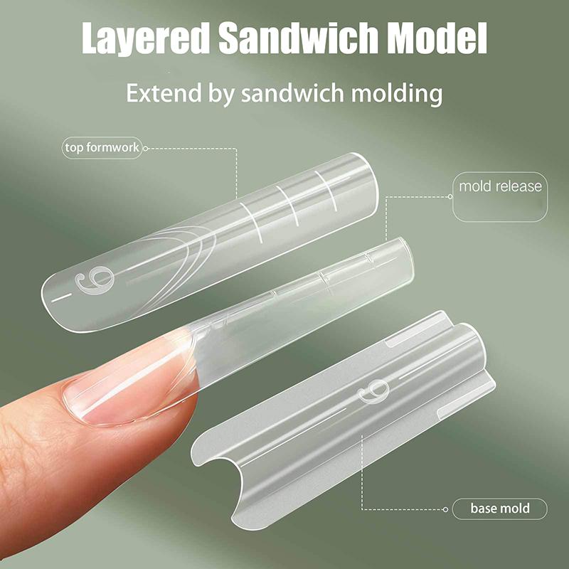 Formine Doppie per Unghie Sandwich 140/280 Pezzi 13 Misure Estensioni Rapide - Formine Doppie a Mandorla Ovale a T Formine per Manicure Stampo Superiore Stampo Inferiore