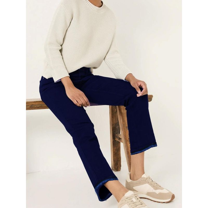 

Foreign Trade Export USA 7 Dark Blue Frayed Edges Capri High Elastic Small Slightly High Waist Slimming Original Order Trumpet pants C product 7 brand blue and black flared pants 12