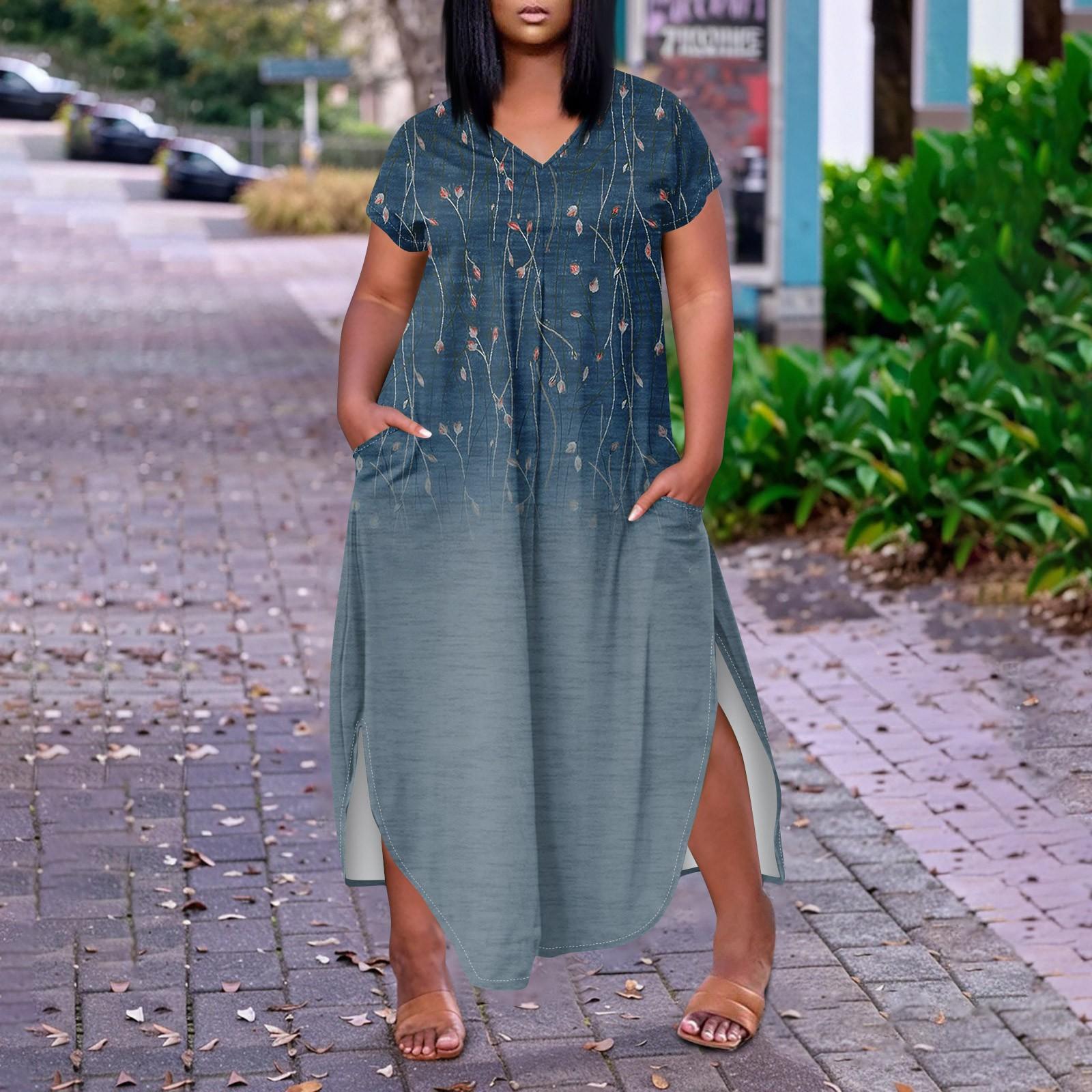 

Женское повседневное платье с коротким рукавом и круглым вырезом больших размеров Temperament XXXXXL синий